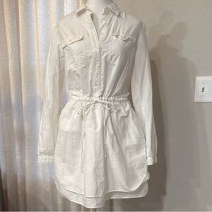 Gap White Shirt Dress Small Cinched Waist Button Front  LIKE NEW